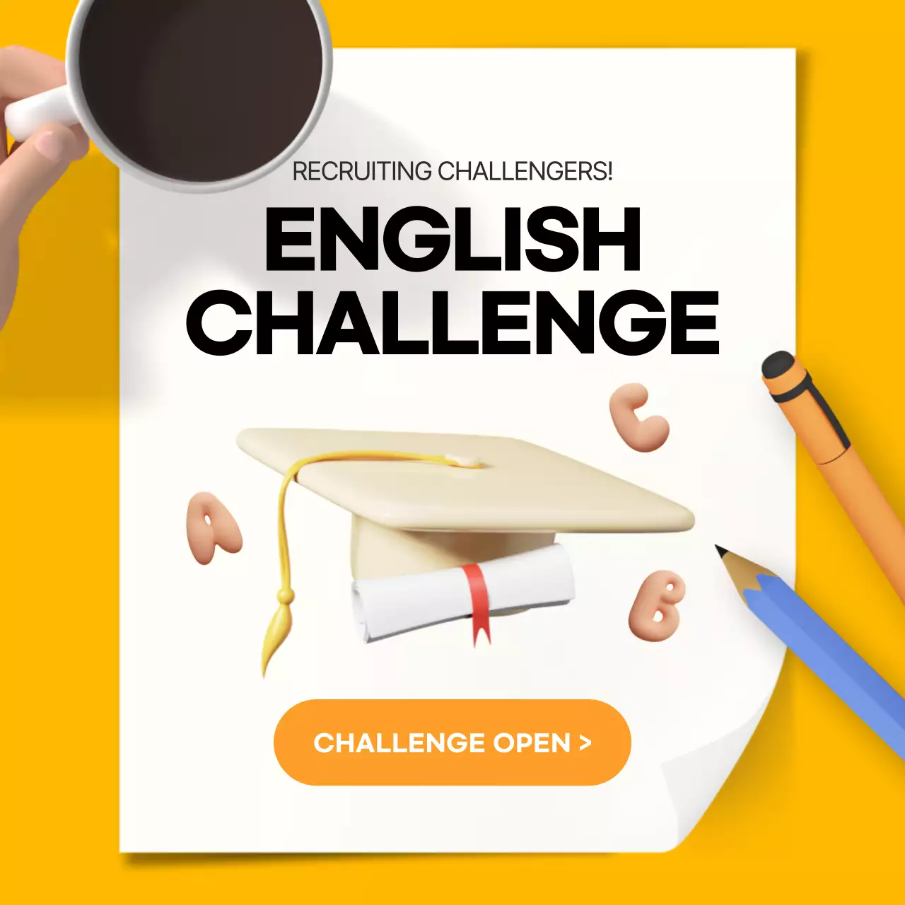 옐로우 모던 잉글리시 프로모션 인스타그램 포스트