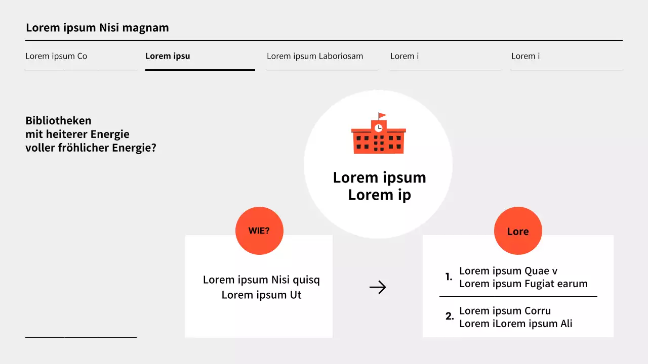 Einfacher Vorschlag für die Wiederbelebung einer Bibliothek in Orange und Grau