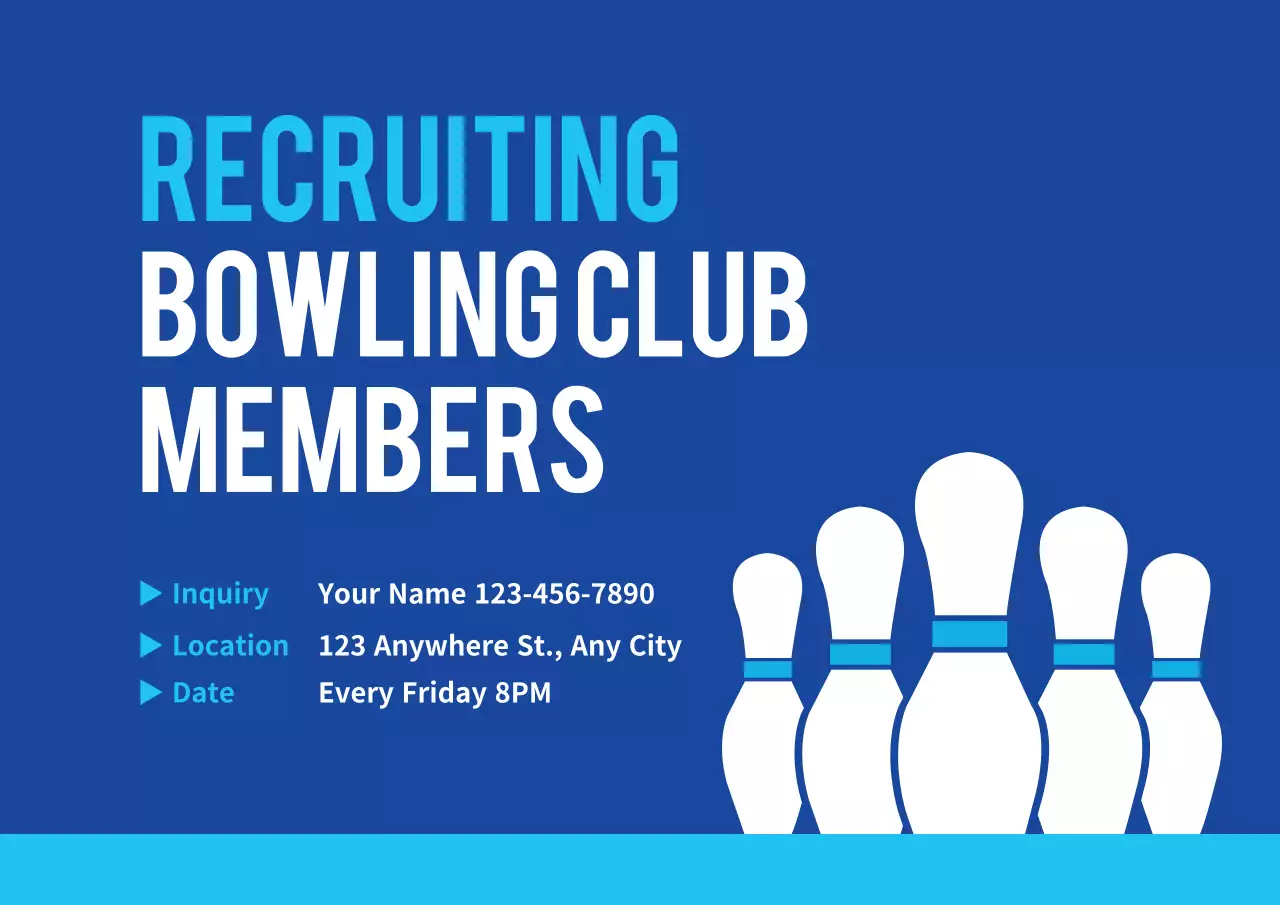 Blue Modern Bowling Recruitment Poster