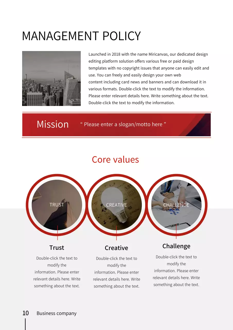 Red and black city building-inspired business profile vertical document template