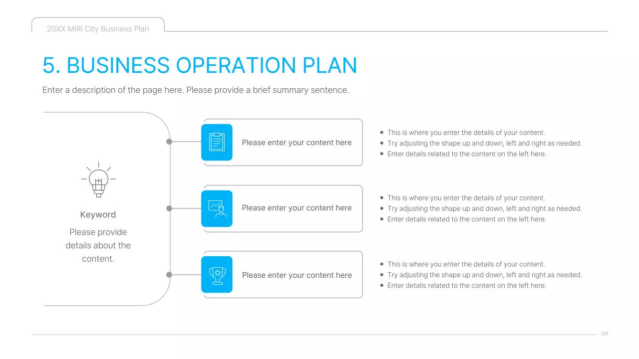 A clean blue and white cultural content business plan presentation
