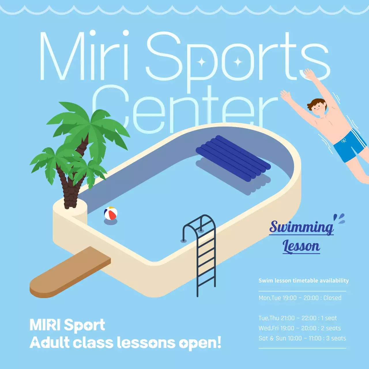 Blue Modern Swimming Promotion Social Media Post