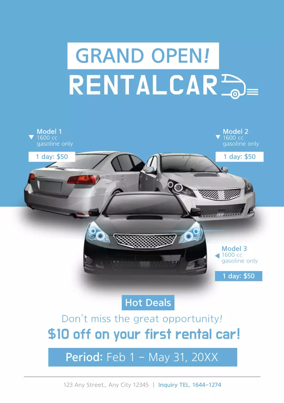 Blue Modern Car Rental Promotion Poster