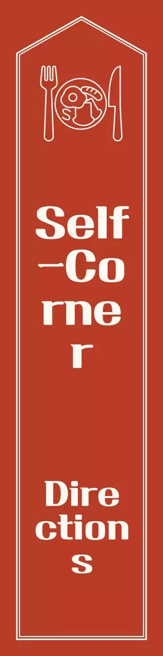 Gaya tata letak panah yang sederhana dan emosional dengan warna merah dan kuning pucat dengan petunjuk arah ke sudut diri