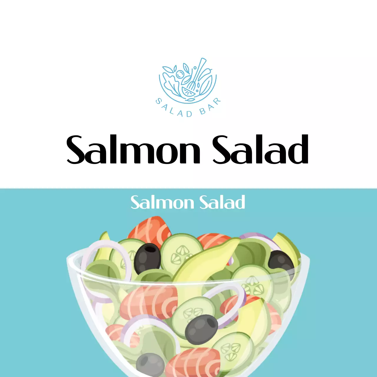 Light blue illustrated Greek salad label