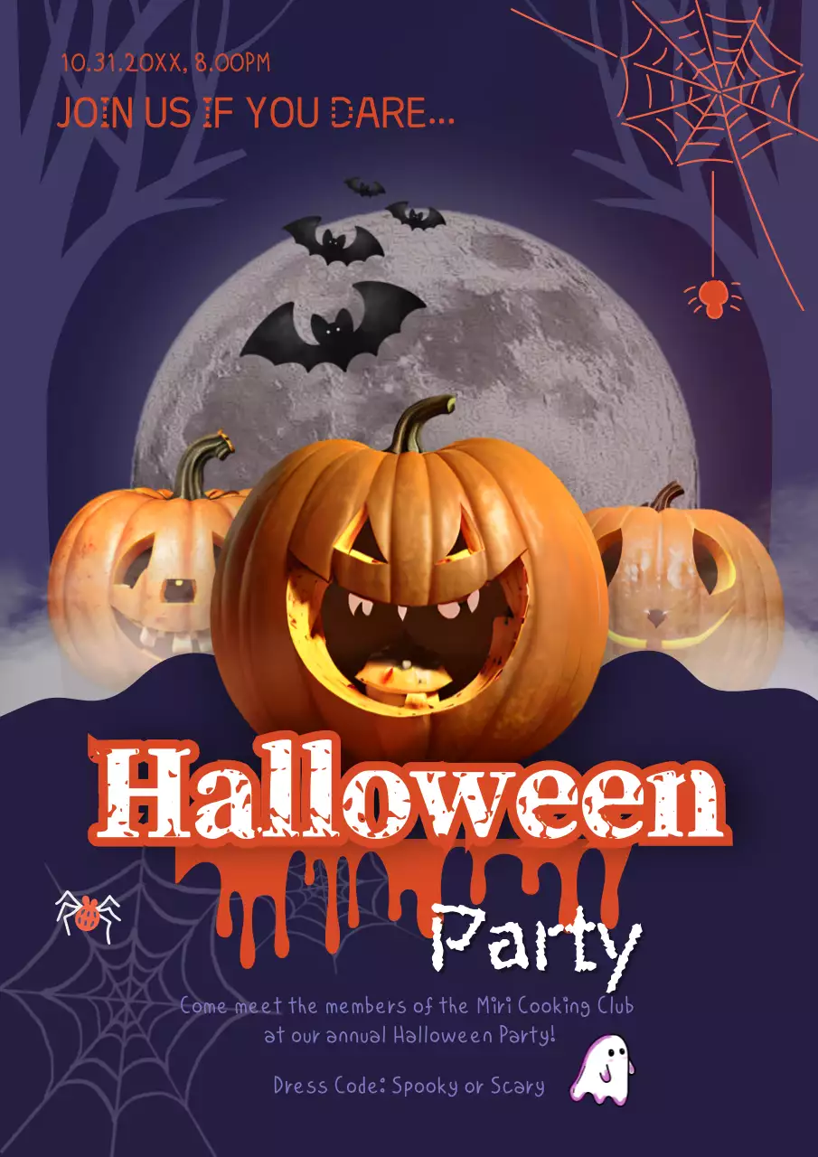 Purple and orange fantasy Halloween party invitation