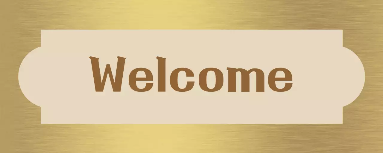 Simple signage with a beige and brown storefront welcome and shapes