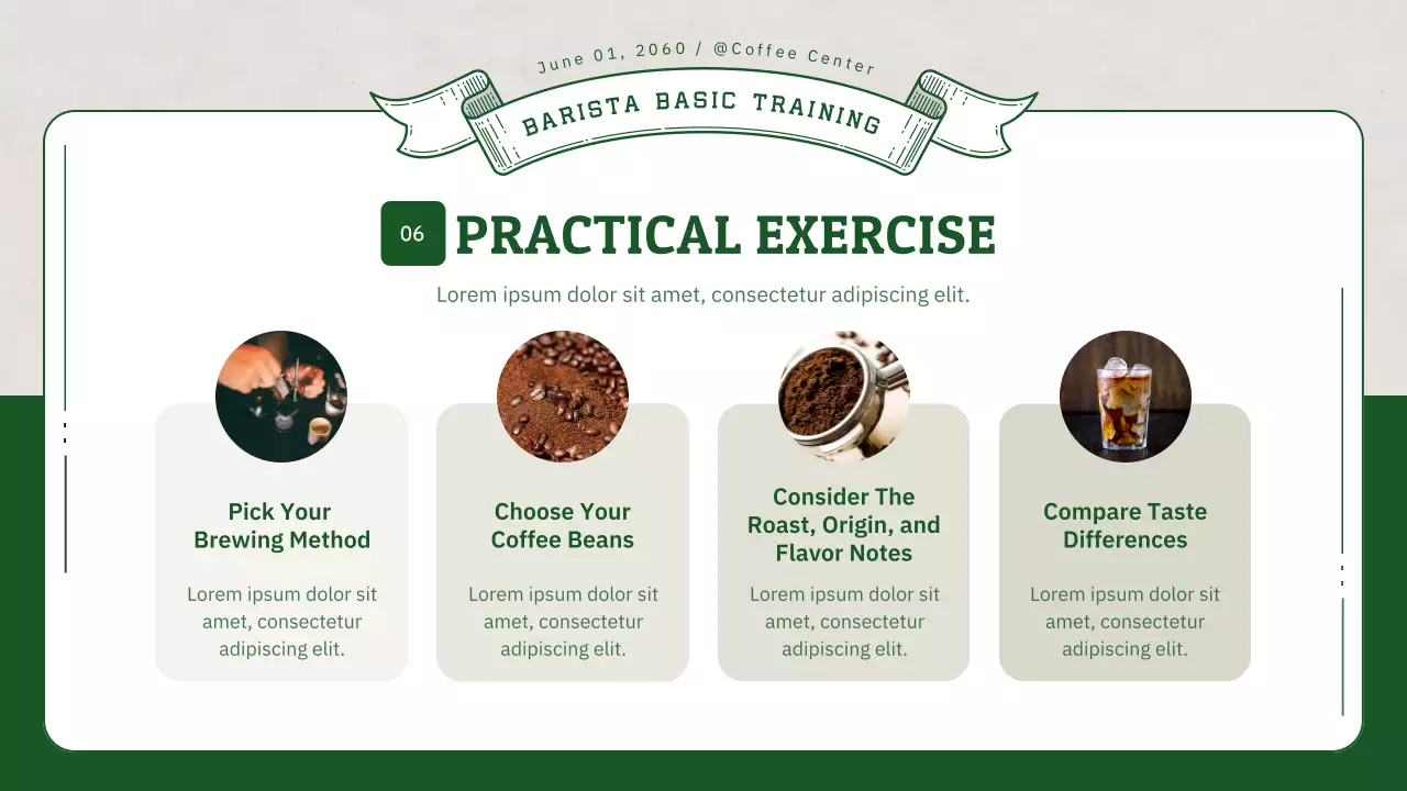 Barista training with green 3D illustrations