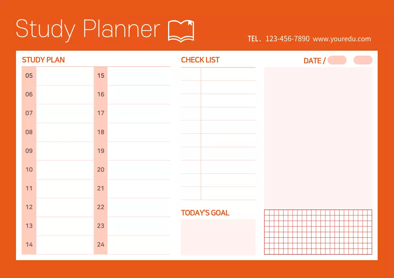 Simple conceptual study planner in orange color