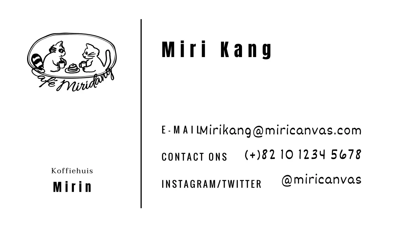 Een café met zwart-wit handschrift en schattige illustraties