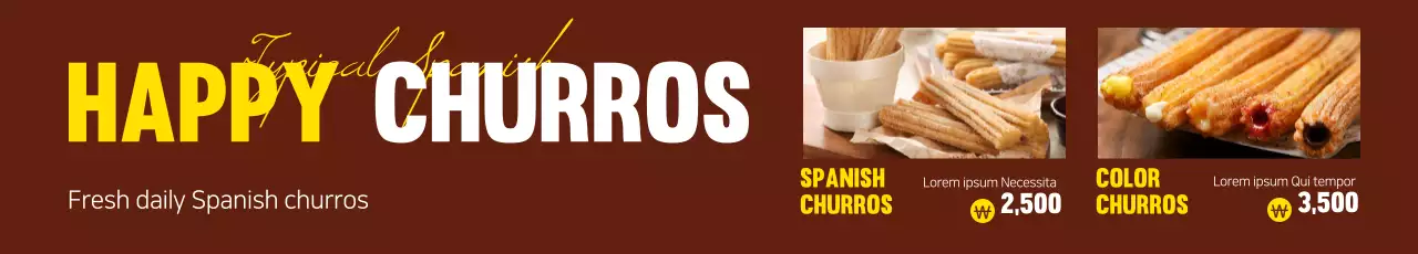 Banner promocional de churros vintage marrom