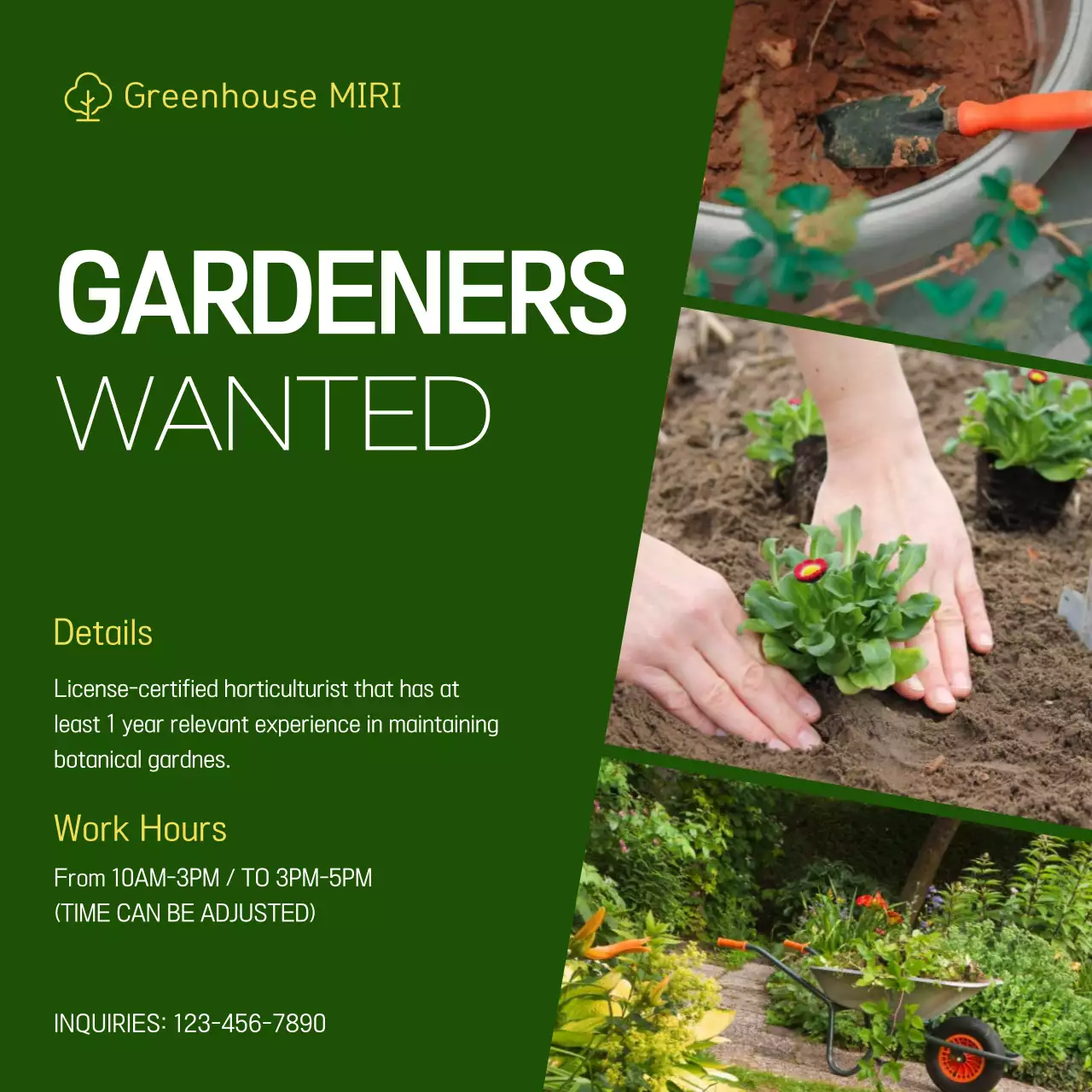 Green Rustic Gardener Recruitment Social Media Post