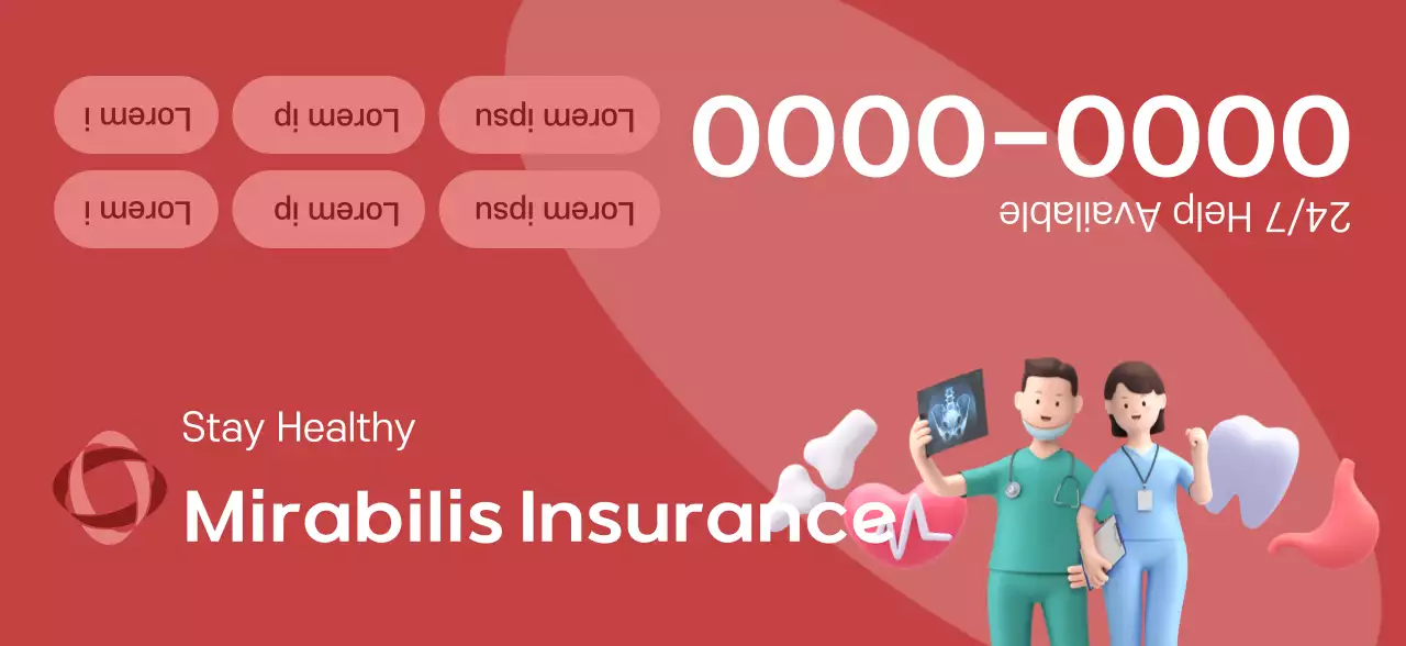 An insurance company promotional piece with dark-toned 3D illustrations and health icons.