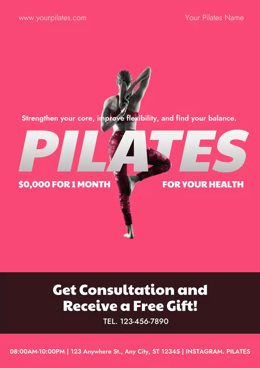 Pink Modern Pilates Promotion Poster