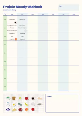 Ein einfaches Ernährungstagebuch in Elfenbein und Hellblau.