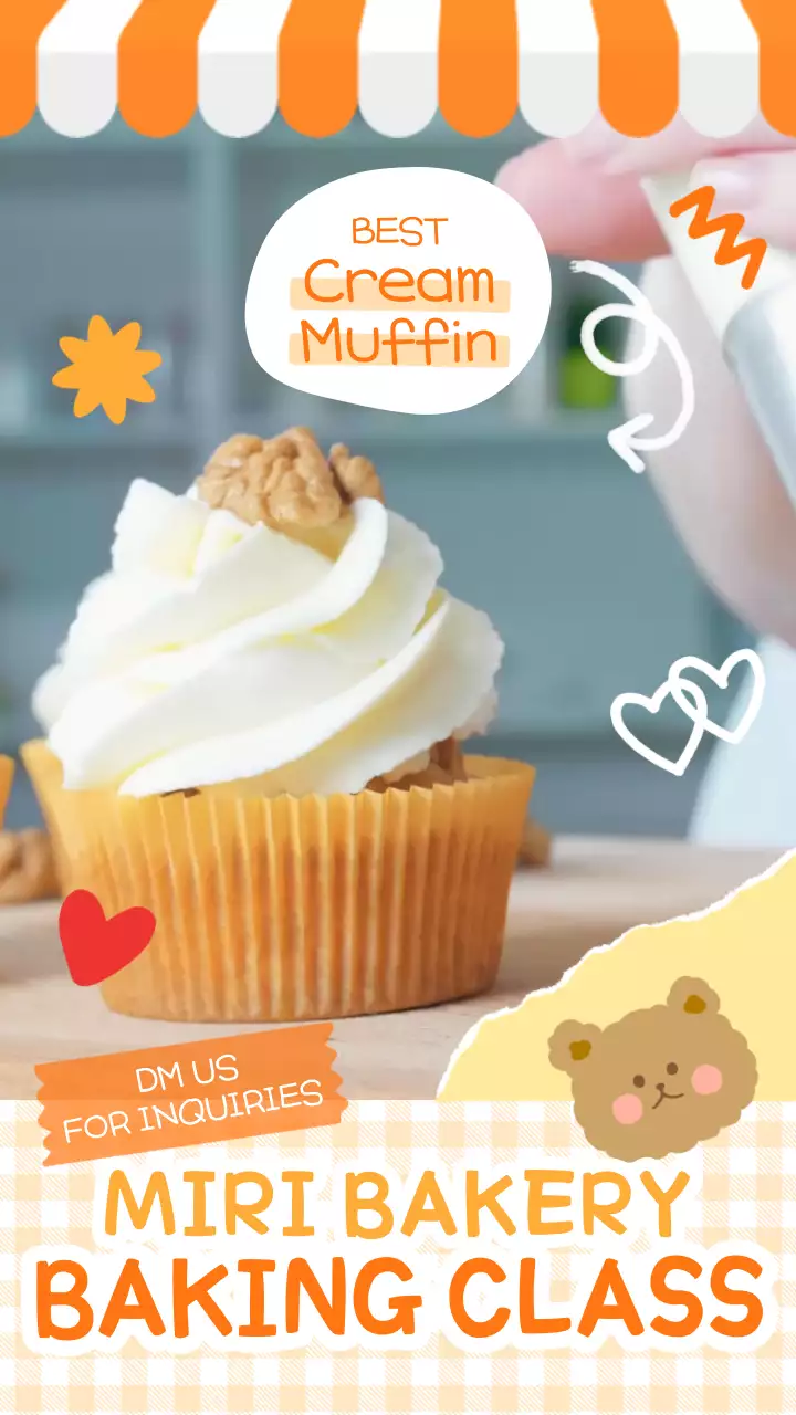 노랑과 주황색의 키치한 베이커리 원데이클래스 홍보