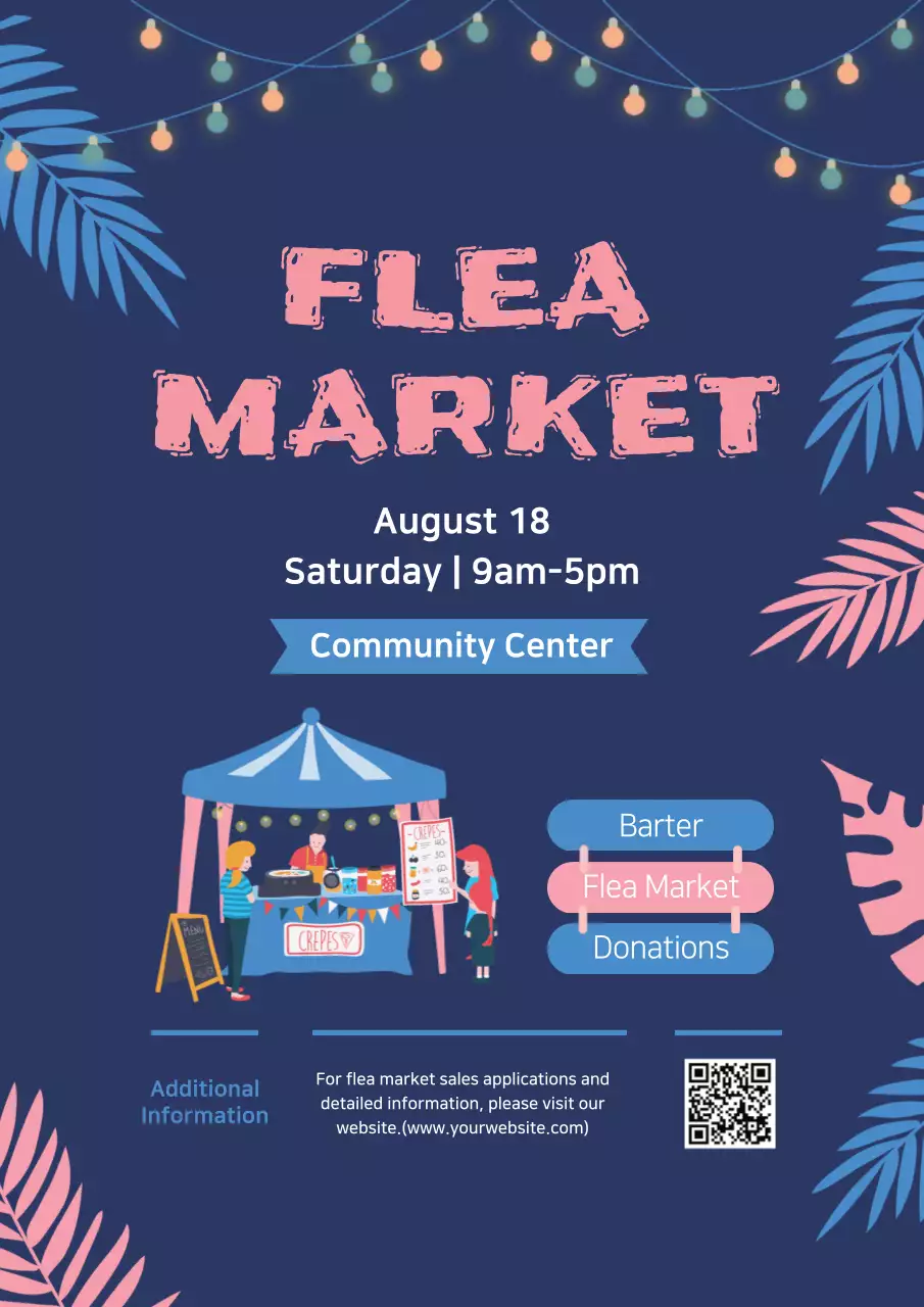 Navy Retro Market Announcement Poster