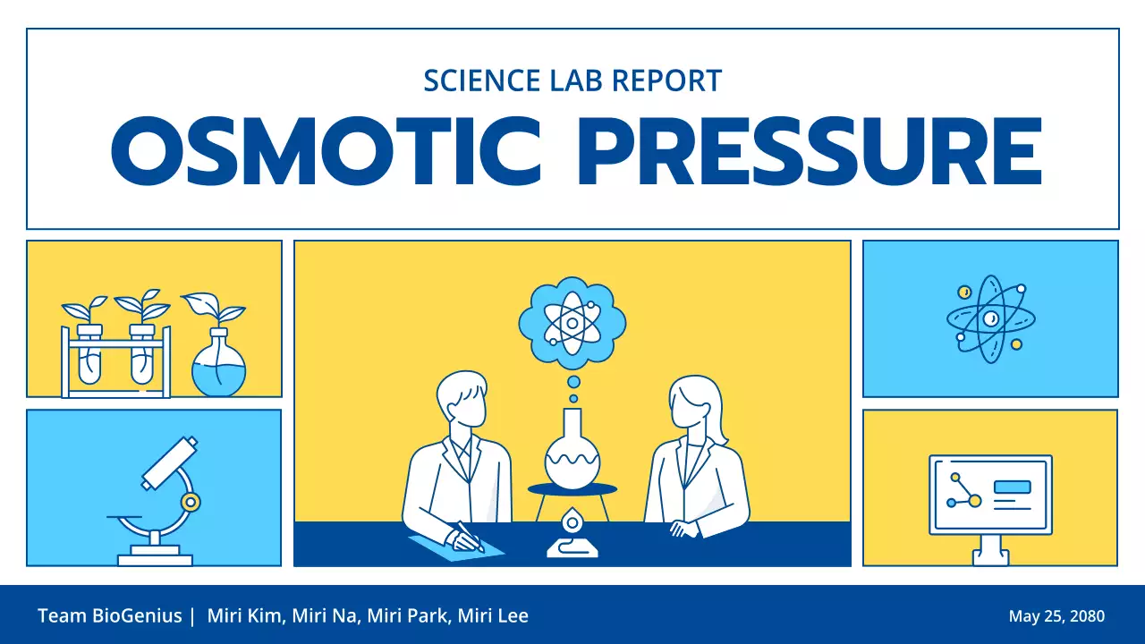 Light blue and yellow line illustration clean science experiment education class presentation theme