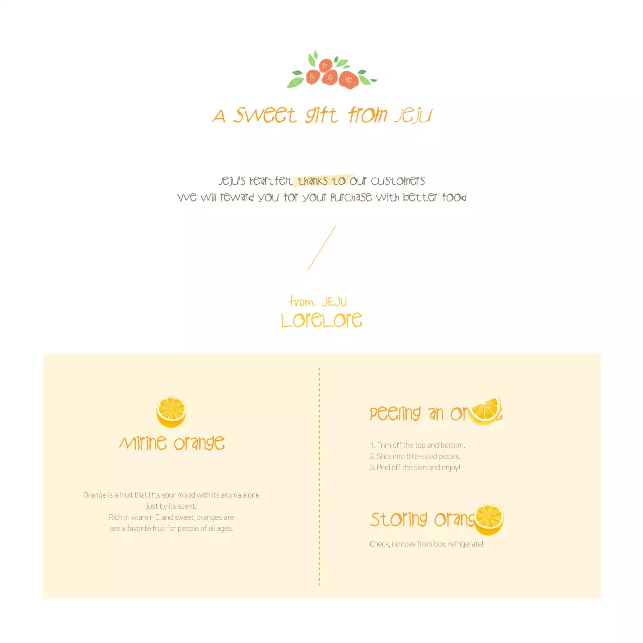 Postal a vender laranjas amarelas da ilha de Jeju