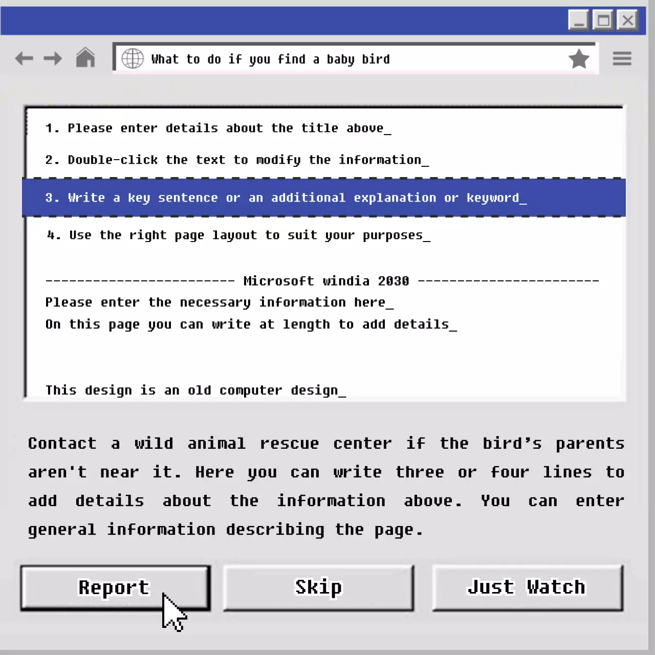 Old Blue and Gray Computer Baby Bird CardNews