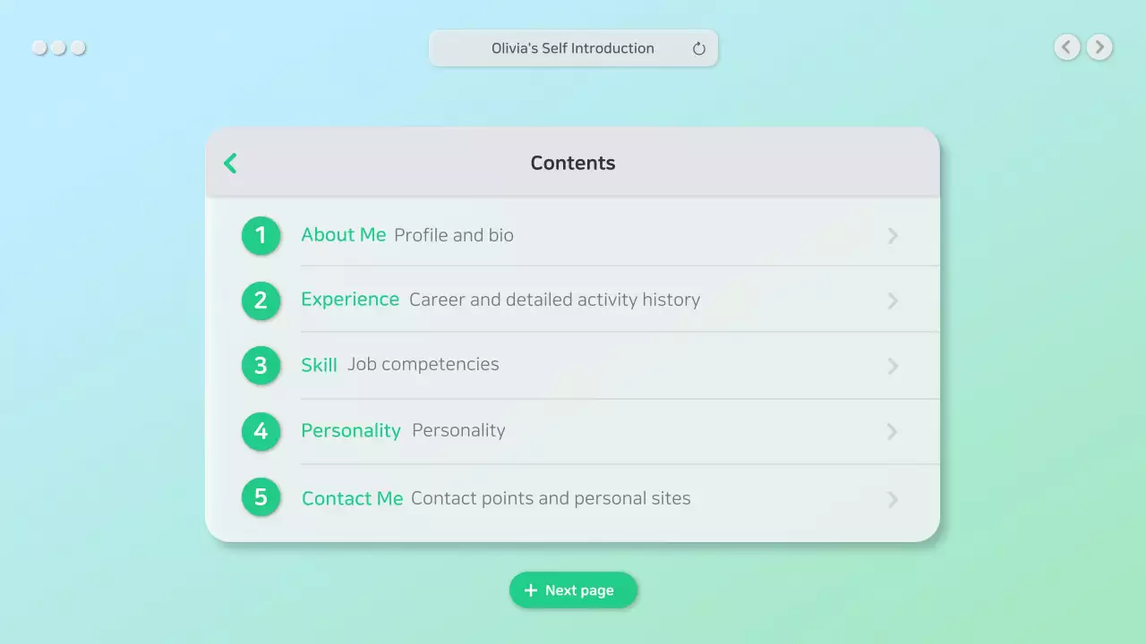 Tự giới thiệu gọn gàng với khái niệm GUI màu xanh lá cây