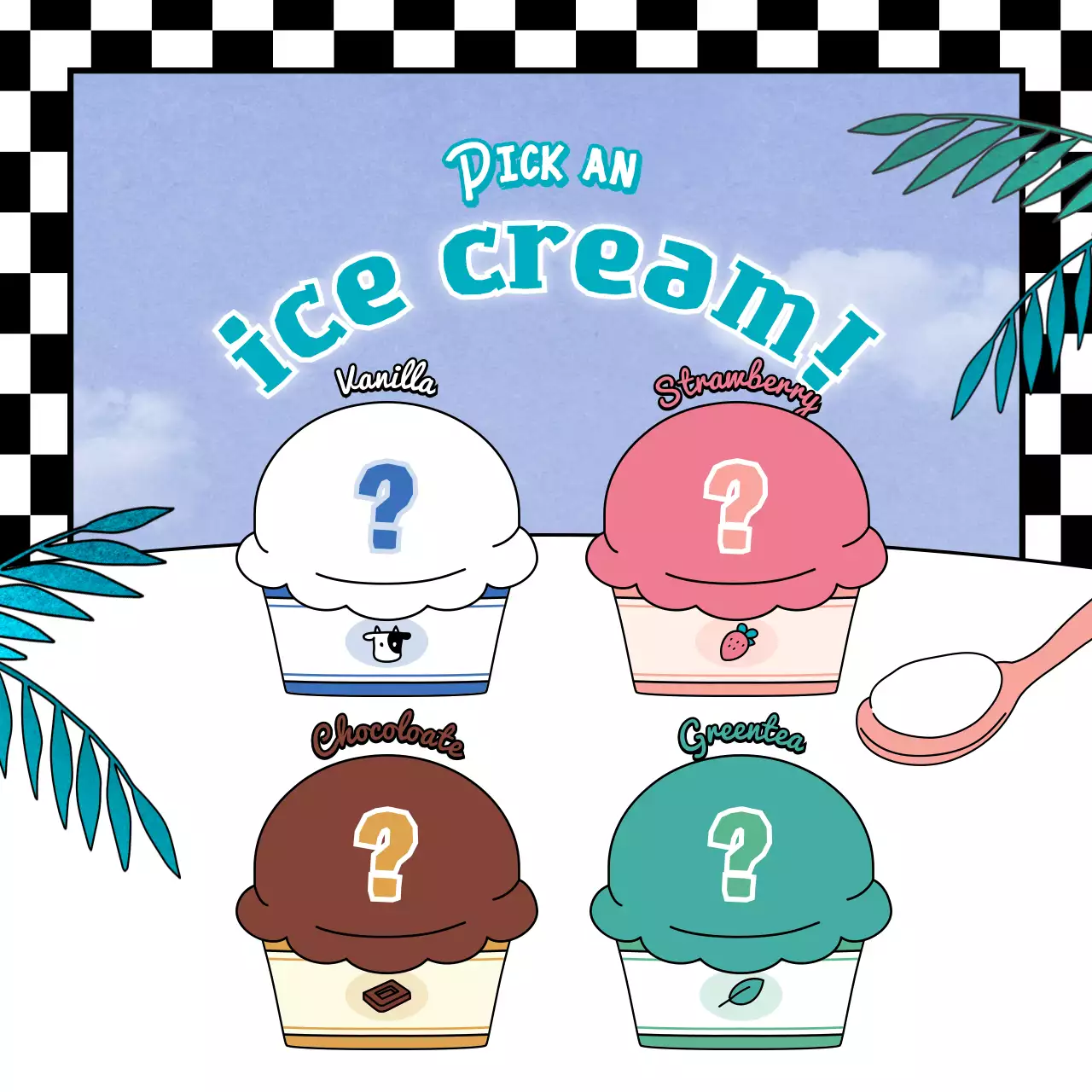Cute retro character illustration style ice cream character in pink mint chocolate color