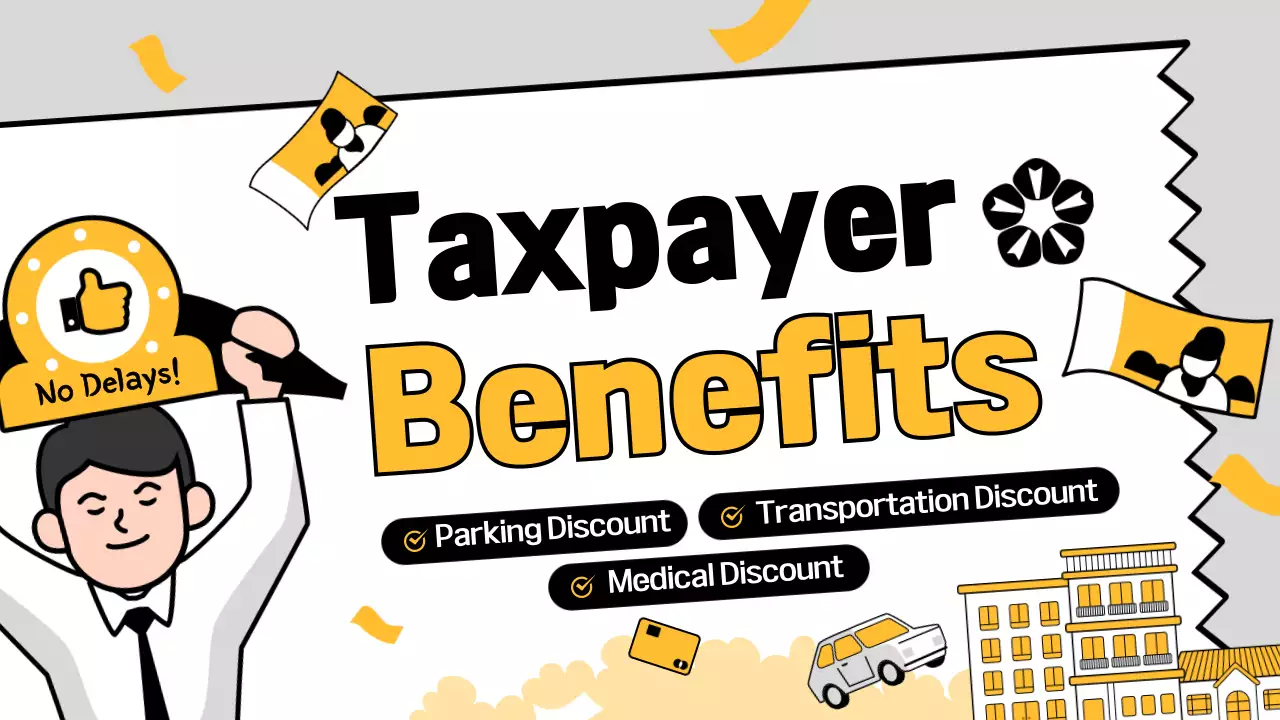 Model taxpayer benefit guide with yellow black outline receipt illustration concept