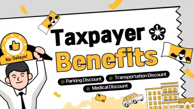Model taxpayer benefit guide with yellow black outline receipt illustration concept