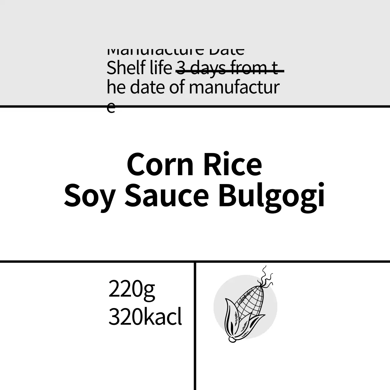Ilustrasi abu-abu makanan sederhana nasi jagung kecap label bulgogi