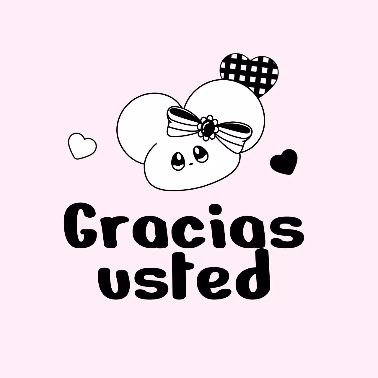 Mercancía de agradecimiento con un simpático personaje de ratón rosa y negro.