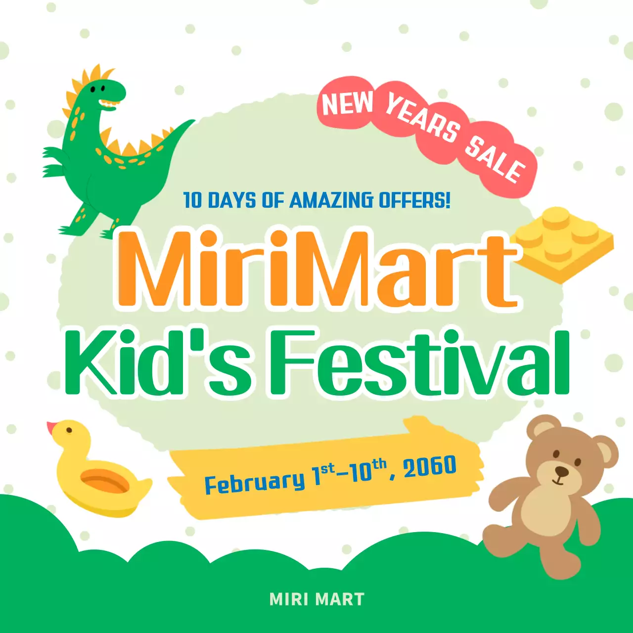 Green themed cute toy illustration discount event template