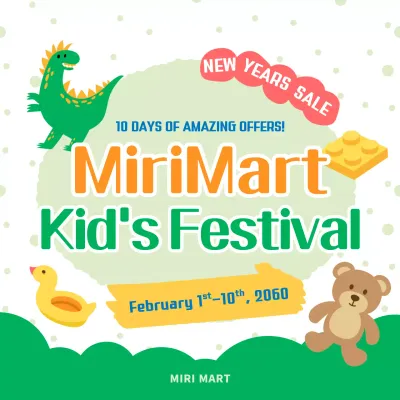 Green themed cute toy illustration discount event template