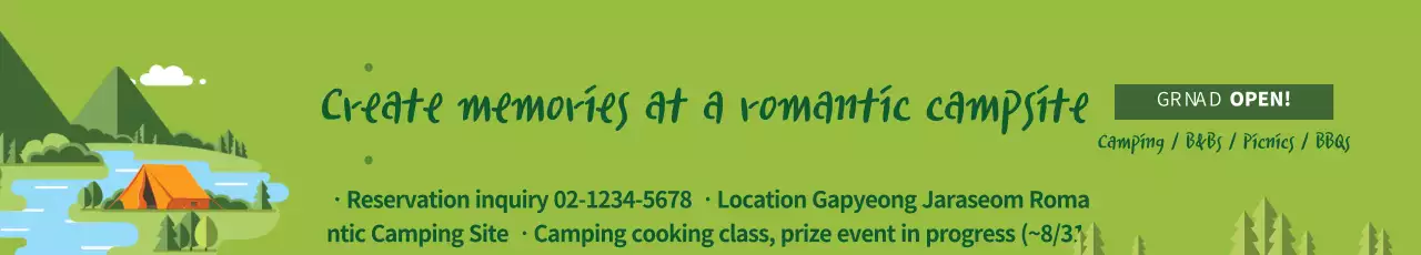 Banner de promoção de acampamento rústico verde