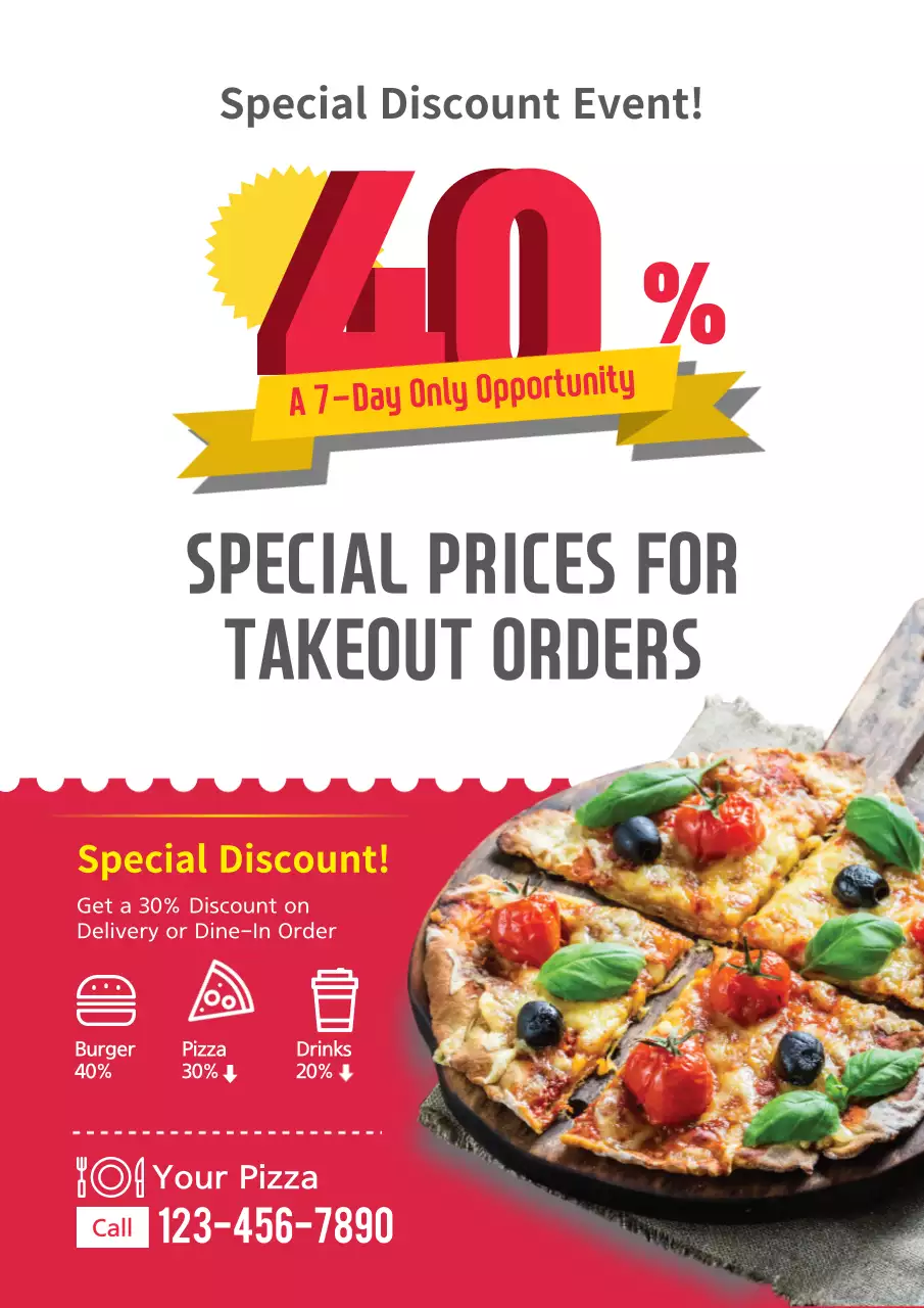 Red Modern Pizza Promotion Poster