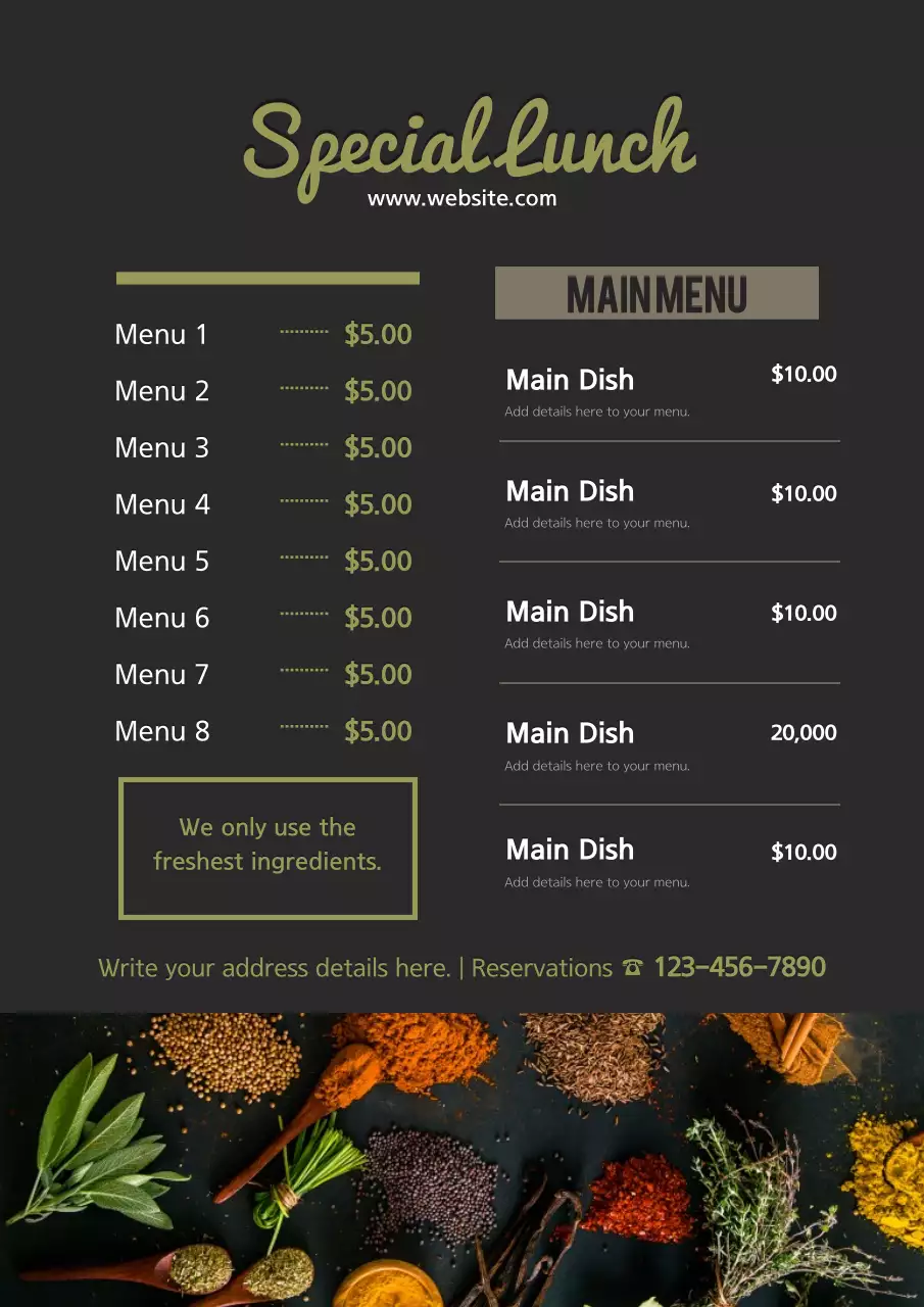 Black Modern Lunch Menu Poster