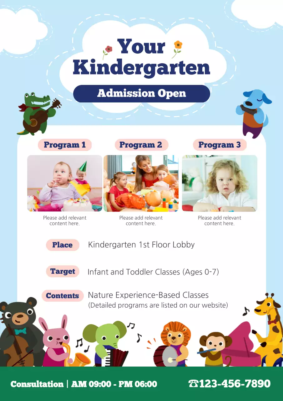 Blue Creative Kindergarten Announcement Poster