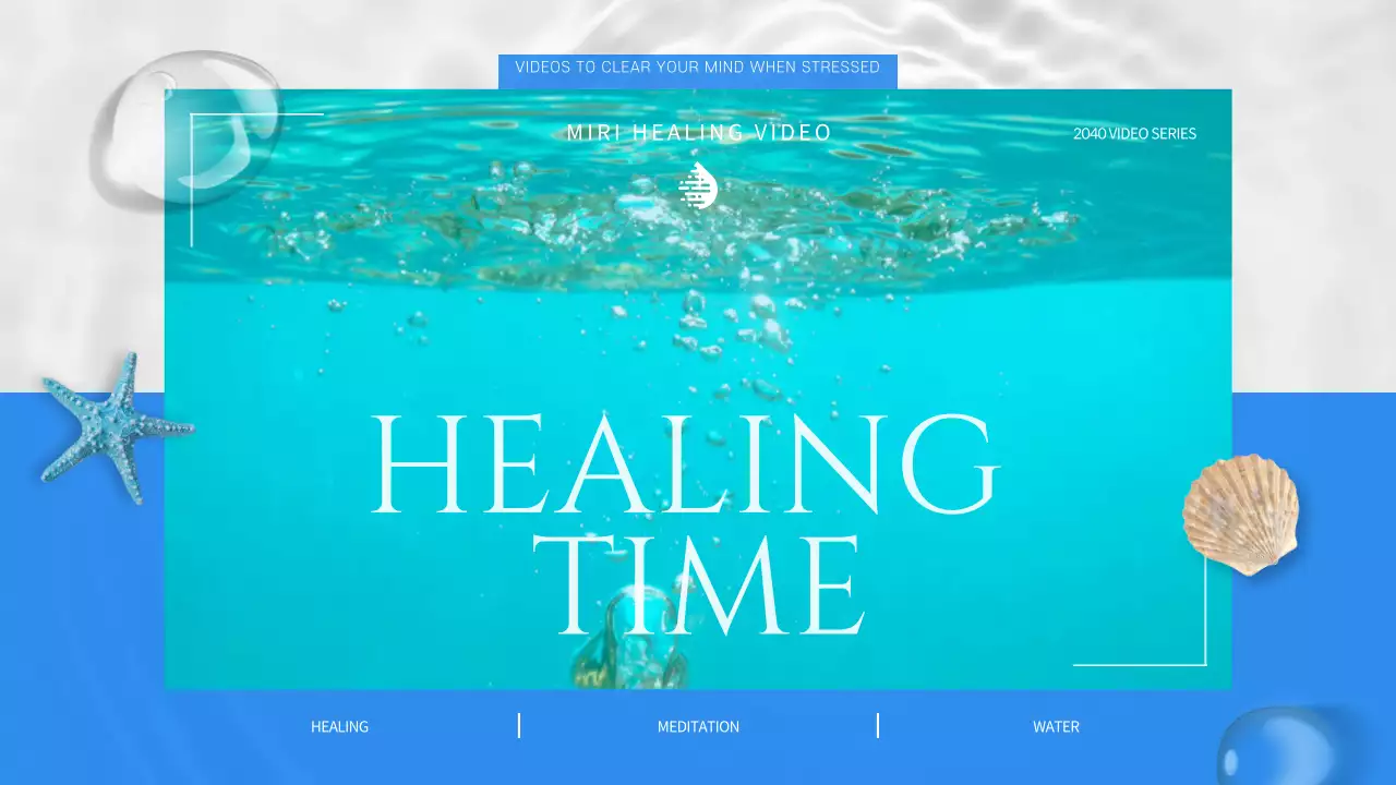 파란색 배경과 물방울 영상이 있는 평화로운 바다 물멍