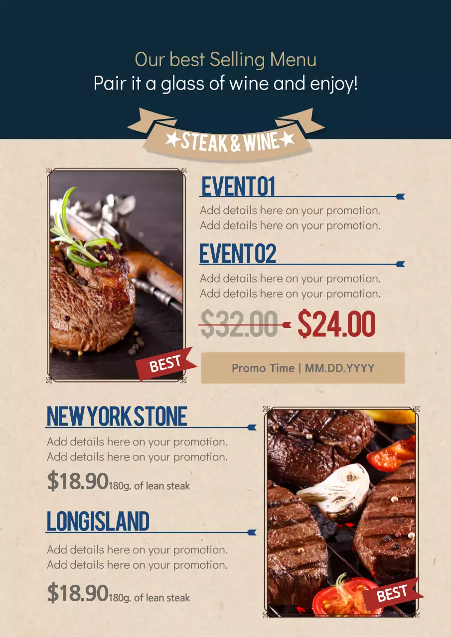 Beige Rustic Steak Promotion Poster