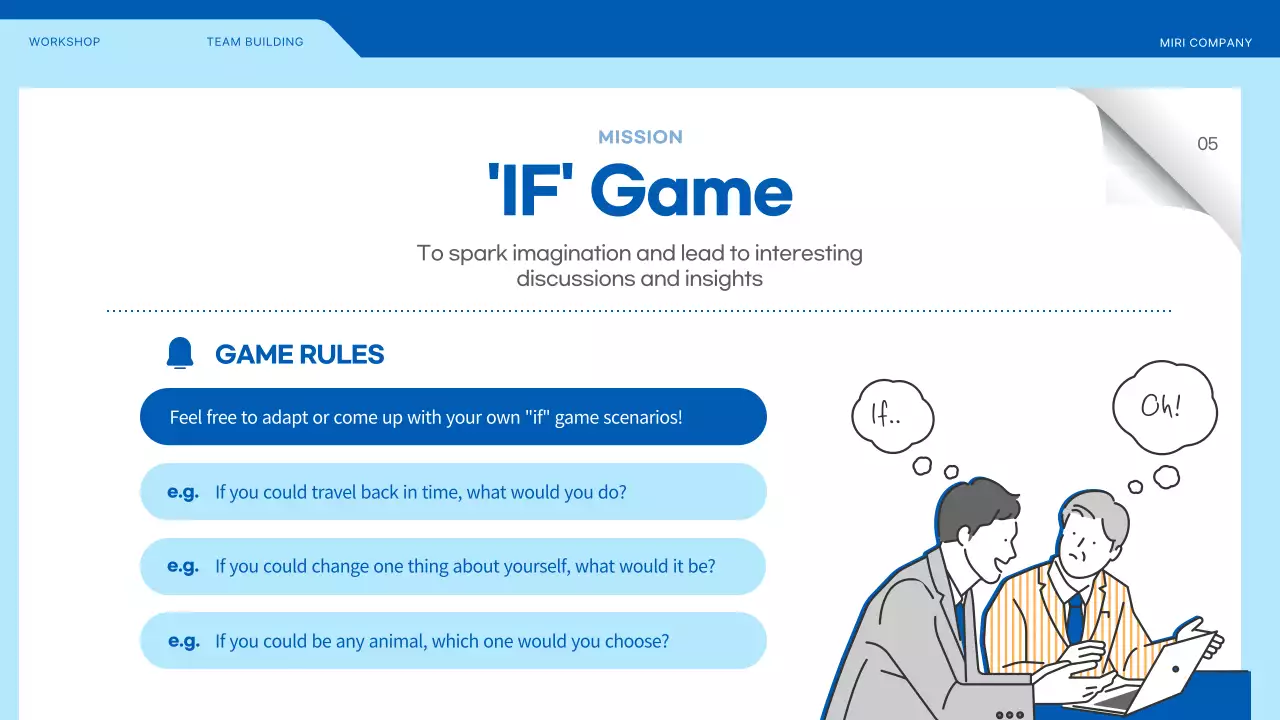 Team building workshop highlighting illustrations in blue and yellow