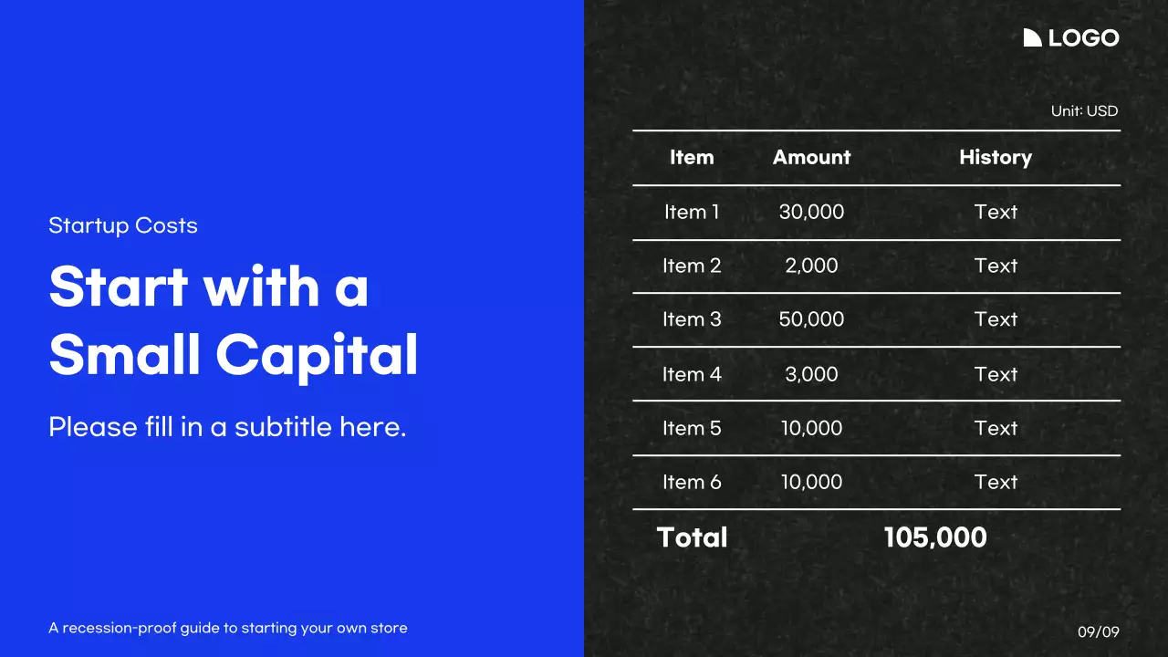 A guide to starting a store with white, blue, and black colors and a grid layout.