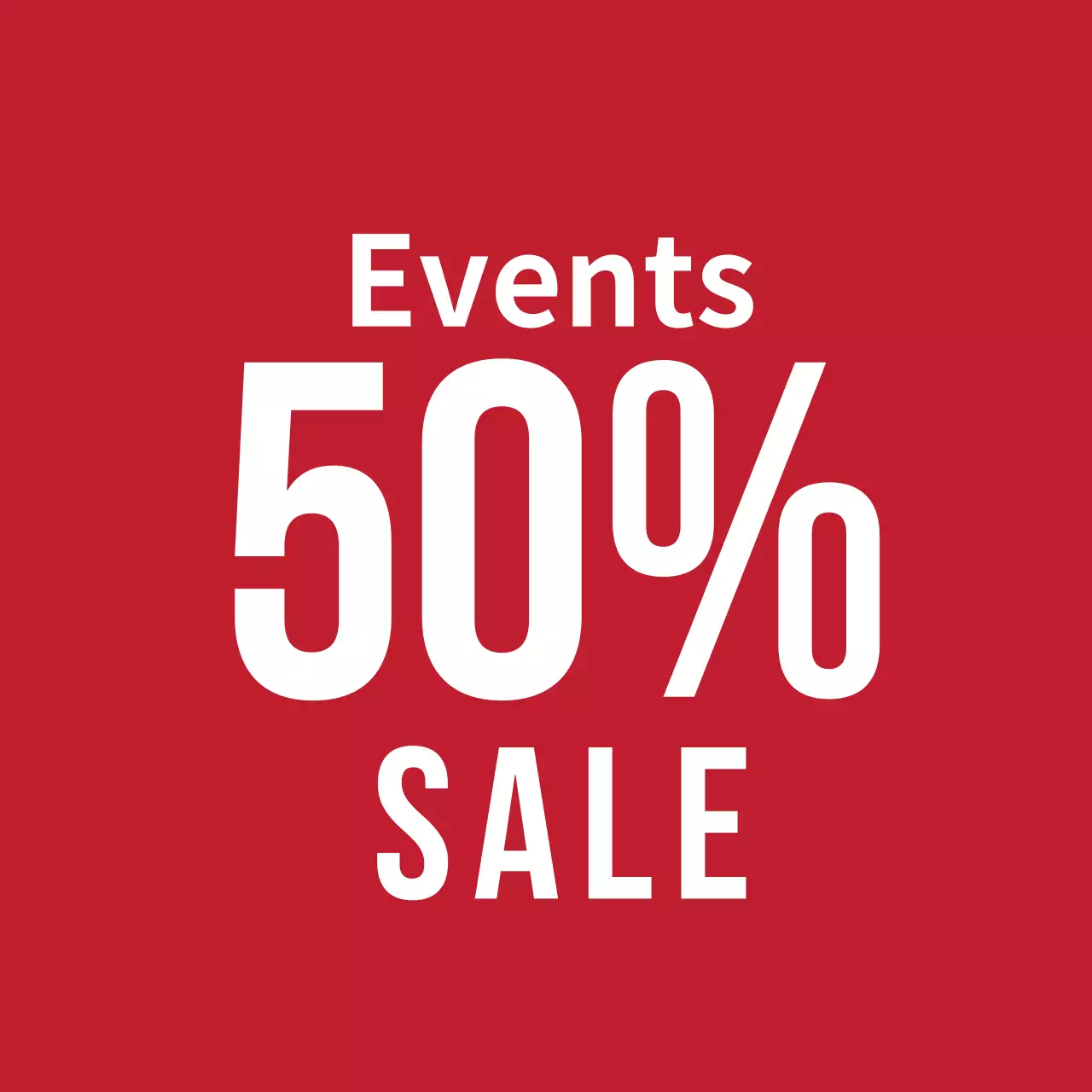 A bold red 50% off label