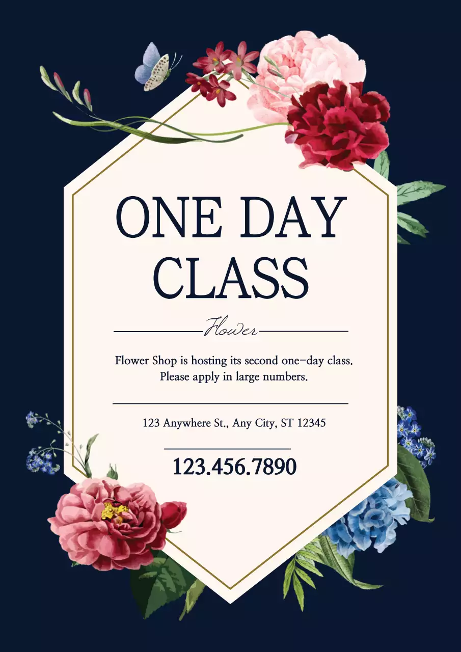 Navy Floral Flower Class Invitation Poster