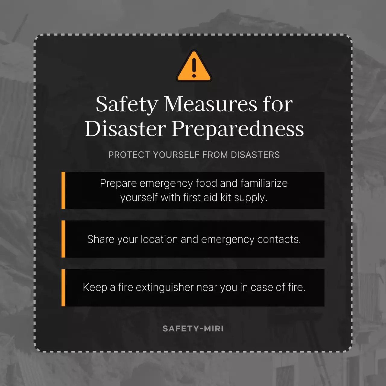 Disaster preparedness safety check in black and yellow