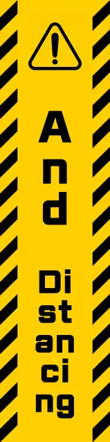Ikon yang sederhana, bersih, dan gaya kombinasi teks berwarna kuning dan hitam Jaga jarak peringatan