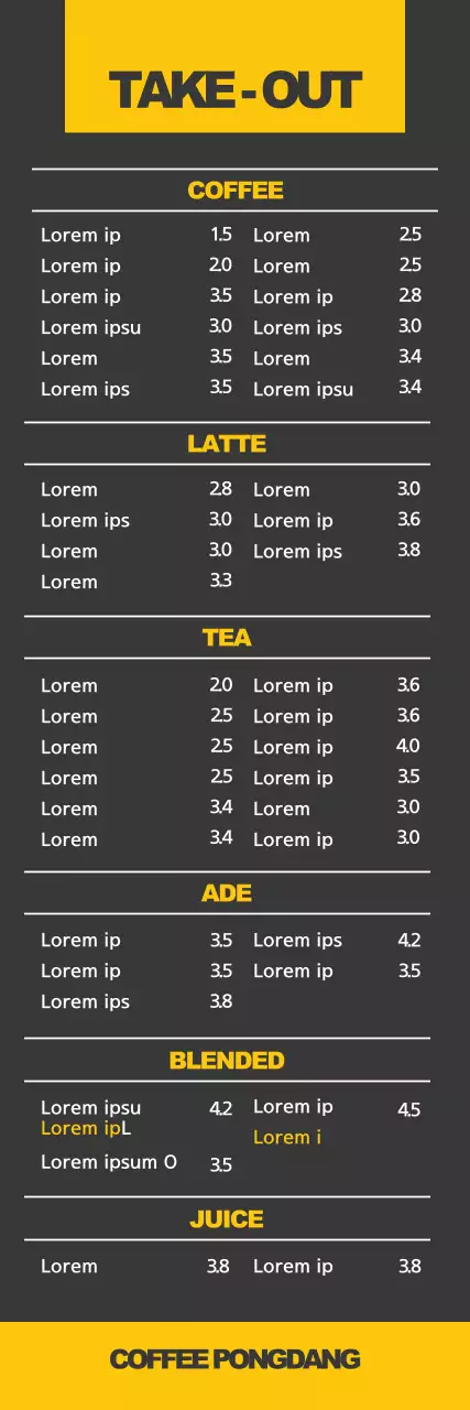 Banner de menu de bebidas moderno amarelo