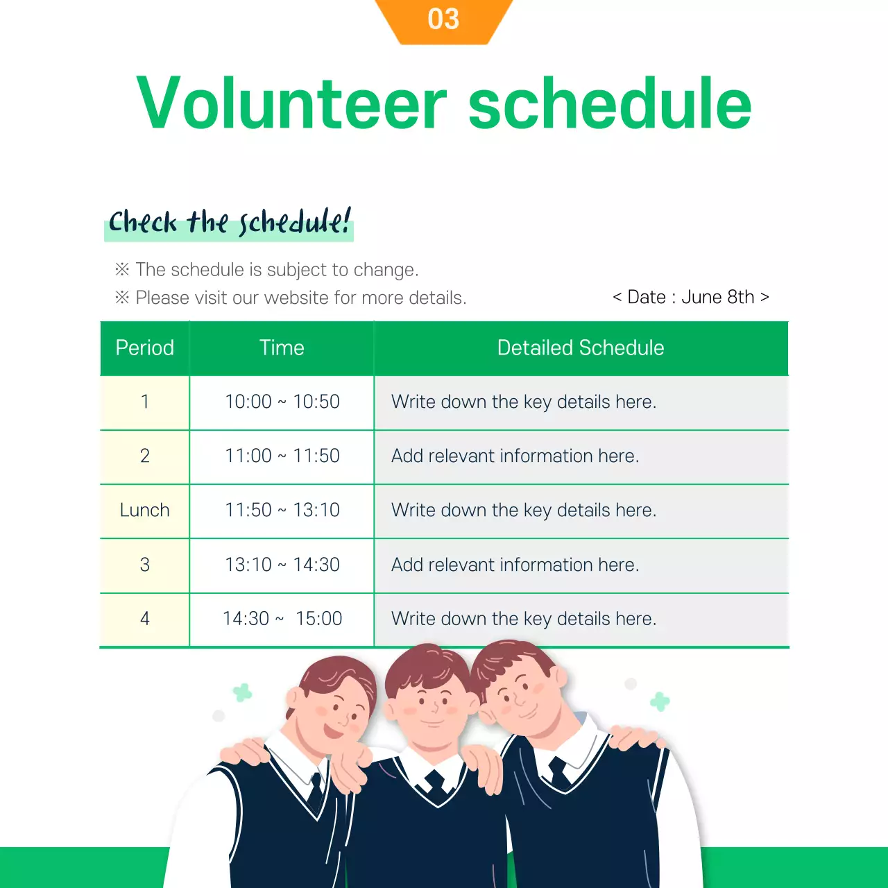 Green and Orange Illustrated Concept Recruiting College Student Volunteers