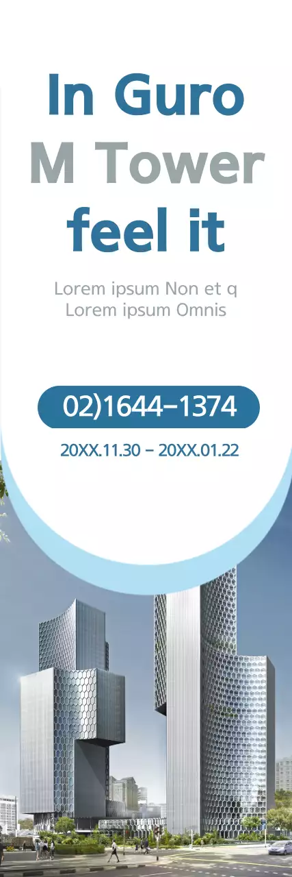 Banner de promoção de edifício moderno azul