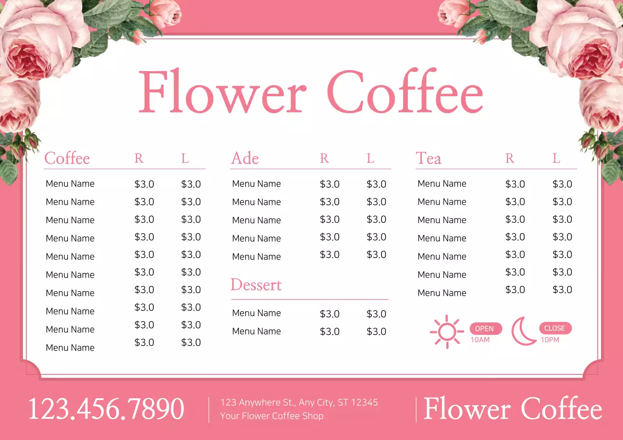 Pink Elegant Coffee Menu Poster