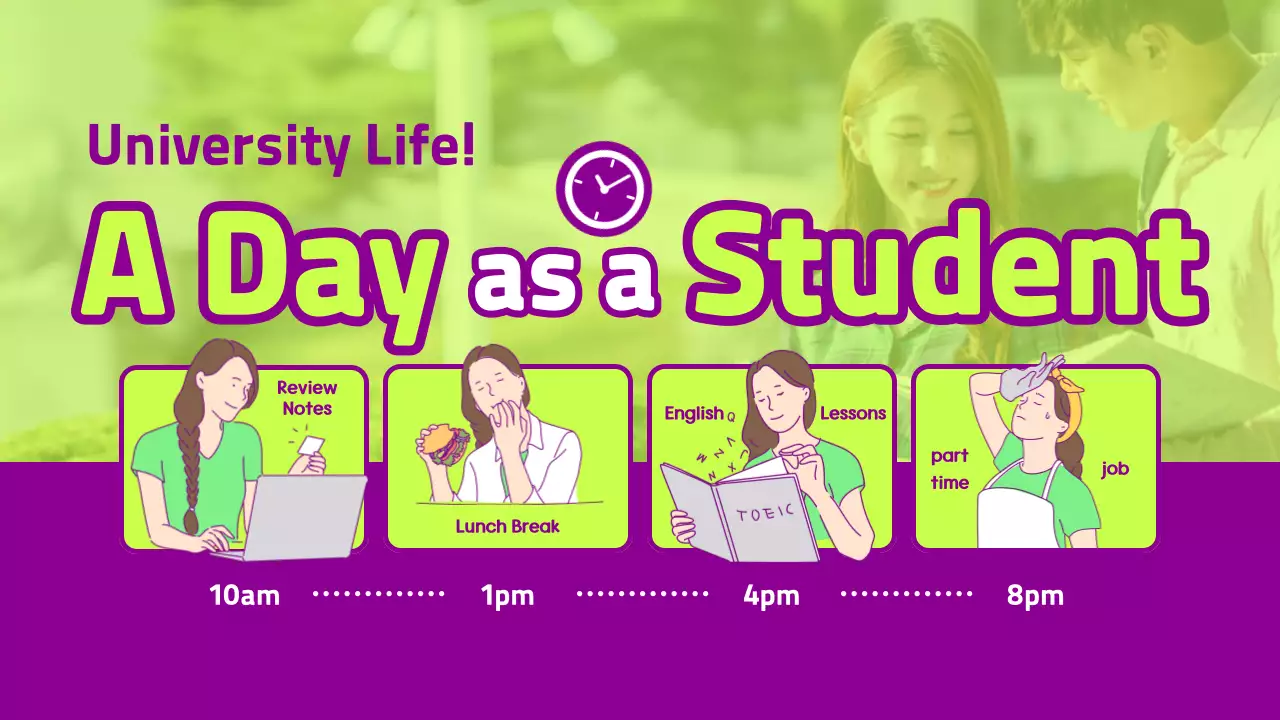 Newbie's daily routine in light green and purple neat horizontal timetable format