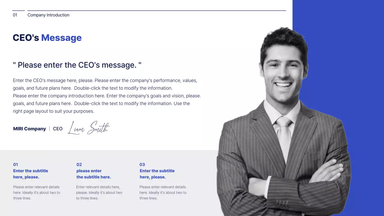 Simple concept in navy blue and white corporate management report